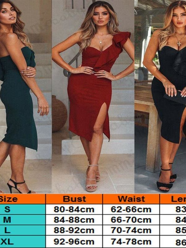 The Best Women's Bandage Dress Bodycon Ruffles Skinny Solid One Shoulder V Neck Sexy Sleeveless Lady Evening Party Club Short Dresses Online - Takalr