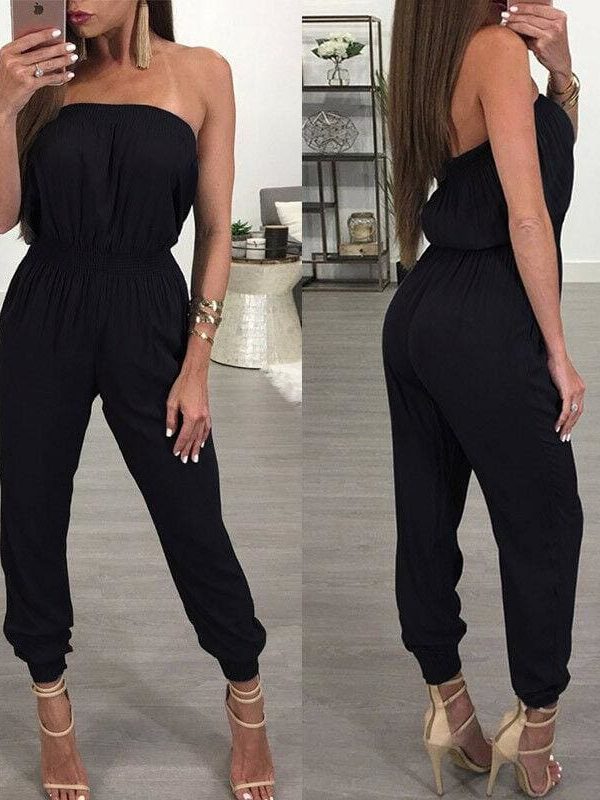 The Best Women's Bandage Party Jumpsuit Sexy Ladies Slim Fit Romper Long Playsuit Women Solid Strapless Off Shoulder Romper Trousers Online - Takalr