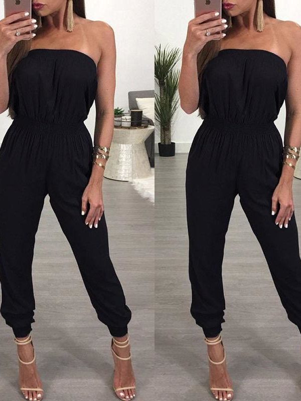 The Best Women's Bandage Party Jumpsuit Sexy Ladies Slim Fit Romper Long Playsuit Women Solid Strapless Off Shoulder Romper Trousers Online - Takalr