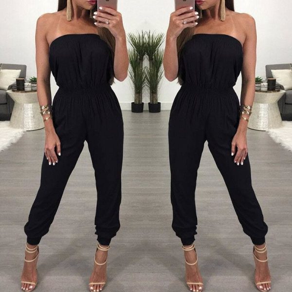 The Best Women's Bandage Party Jumpsuit Sexy Ladies Slim Fit Romper Long Playsuit Women Solid Strapless Off Shoulder Romper Trousers Online - Takalr