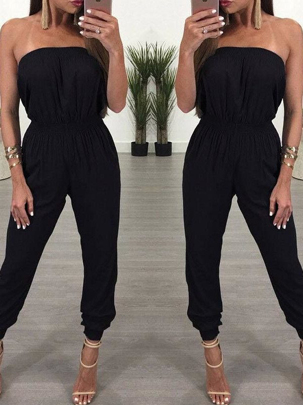 The Best Women's Bandage Party Jumpsuit Sexy Ladies Slim Fit Romper Long Playsuit Women Solid Strapless Off Shoulder Romper Trousers Online - Takalr