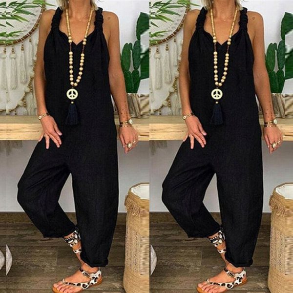 The Best Women's Beach Sleeveless Dungarees Harem Strap Bohemian Holiday Long Pant Casual Loose Jumpsuit Baggy Trousers Overalls Online - Takalr