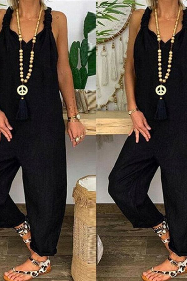 The Best Women's Beach Sleeveless Dungarees Harem Strap Bohemian Holiday Long Pant Casual Loose Jumpsuit Baggy Trousers Overalls Online - Takalr