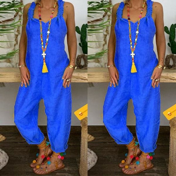 The Best Women's Beach Sleeveless Dungarees Harem Strap Bohemian Holiday Long Pant Casual Loose Jumpsuit Baggy Trousers Overalls Online - Takalr