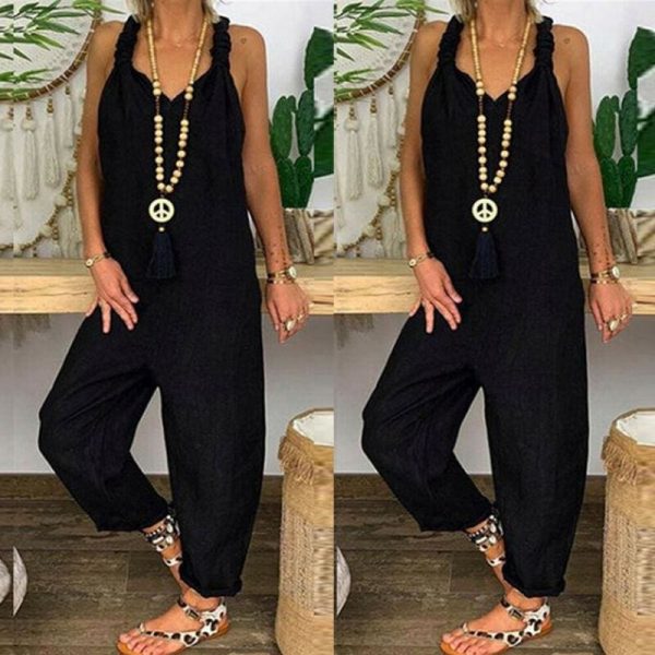 The Best Women's Beach Sleeveless Dungarees Harem Strap Bohemian Holiday Long Pant Casual Loose Jumpsuit Baggy Trousers Overalls Online - Takalr