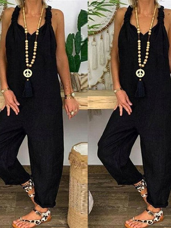 The Best Women's Beach Sleeveless Dungarees Harem Strap Bohemian Holiday Long Pant Casual Loose Jumpsuit Baggy Trousers Overalls Online - Takalr