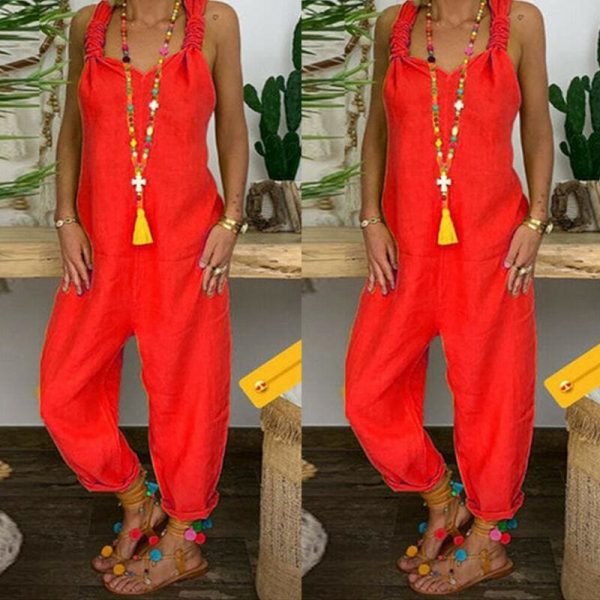 The Best Women's Beach Sleeveless Dungarees Harem Strap Bohemian Holiday Long Pant Casual Loose Jumpsuit Baggy Trousers Overalls Online - Takalr