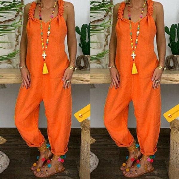 The Best Women's Beach Sleeveless Dungarees Harem Strap Bohemian Holiday Long Pant Casual Loose Jumpsuit Baggy Trousers Overalls Online - Takalr