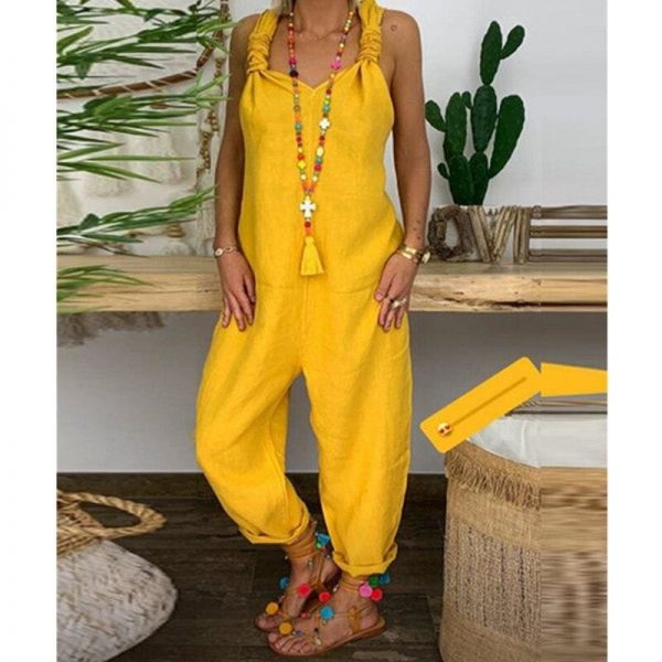 The Best Women's Beach Sleeveless Dungarees Harem Strap Bohemian Holiday Long Pant Casual Loose Jumpsuit Baggy Trousers Overalls Online - Takalr