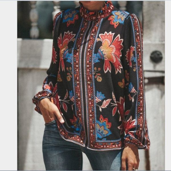 The Best Womens Blouses Fashion Ladies Floral Casual Pattern Ethnic Shirt Women Loose Tops Long Sleeve Blouse Online - Takalr