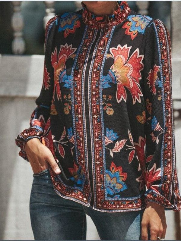 The Best Womens Blouses Fashion Ladies Floral Casual Pattern Ethnic Shirt Women Loose Tops Long Sleeve Blouse Online - Takalr