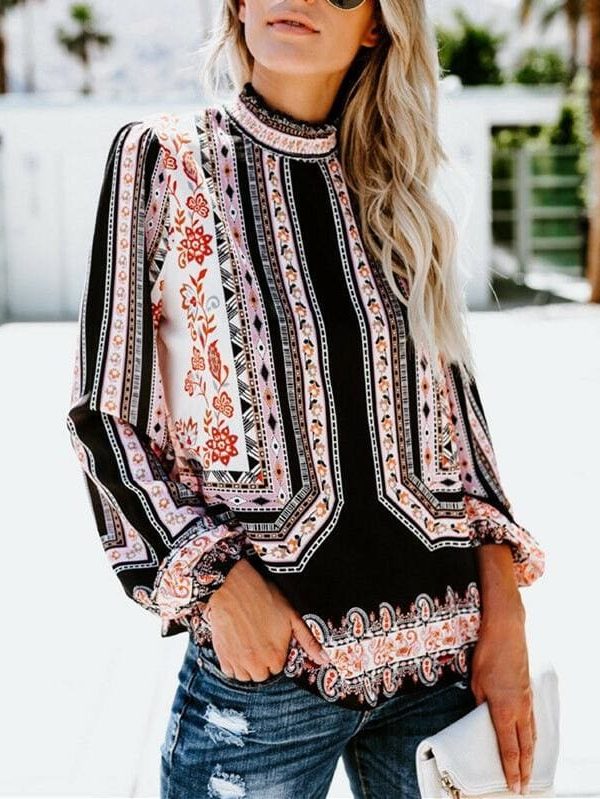 The Best Womens Blouses Fashion Ladies Floral Casual Pattern Ethnic Shirt Women Loose Tops Long Sleeve Blouse Online - Takalr