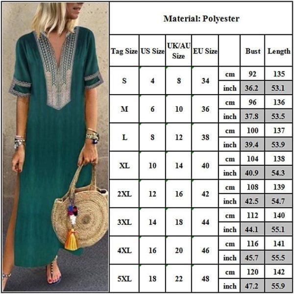 The Best Women's Bohemian Floral Print Split Cotton Linen Maxi Dress Deep V Neck Long Sleeve Summer Casual Party Dresses Plus Size Online - Takalr