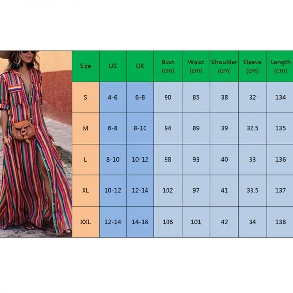 The Best Women's Boho Beach Summer Holiday Maxi Dress Elegant Ladies Holiday Party Colours Rainbow Striped Sundress Streetwear Plus Size Online - Takalr