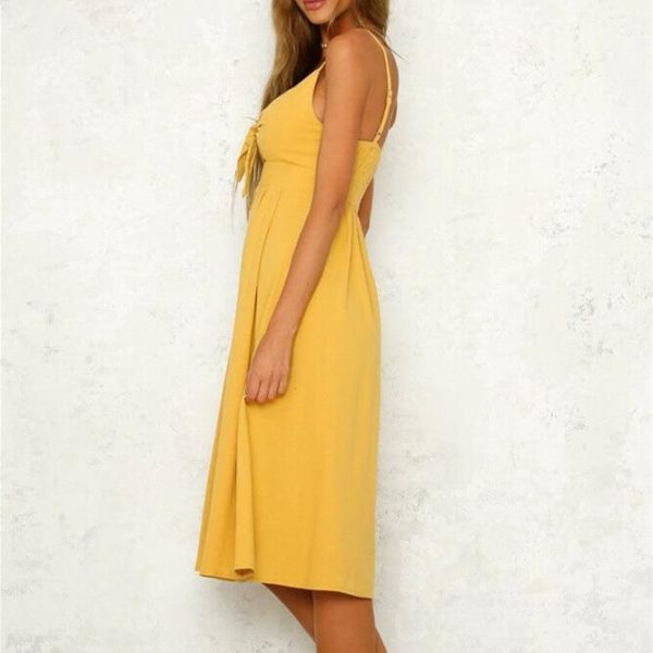 The Best Women's Boho Beach Summer Robe Femme Single Breasted Elegant Dress Holiday Vacation Sundress Ladies Casual Yellow Dresses Online - Takalr