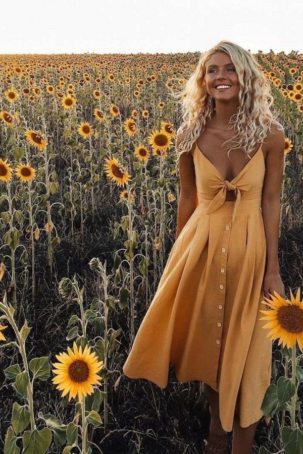 The Best Women's Boho Beach Summer Robe Femme Single Breasted Elegant Dress Holiday Vacation Sundress Ladies Casual Yellow Dresses Online - Takalr