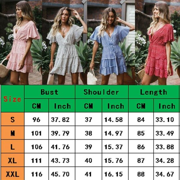 The Best Women's Boho Floral Short Sleeve Dress Ladies Summer Party Beach V-Neck Casual Short Mini Dress Sundress Online - Takalr