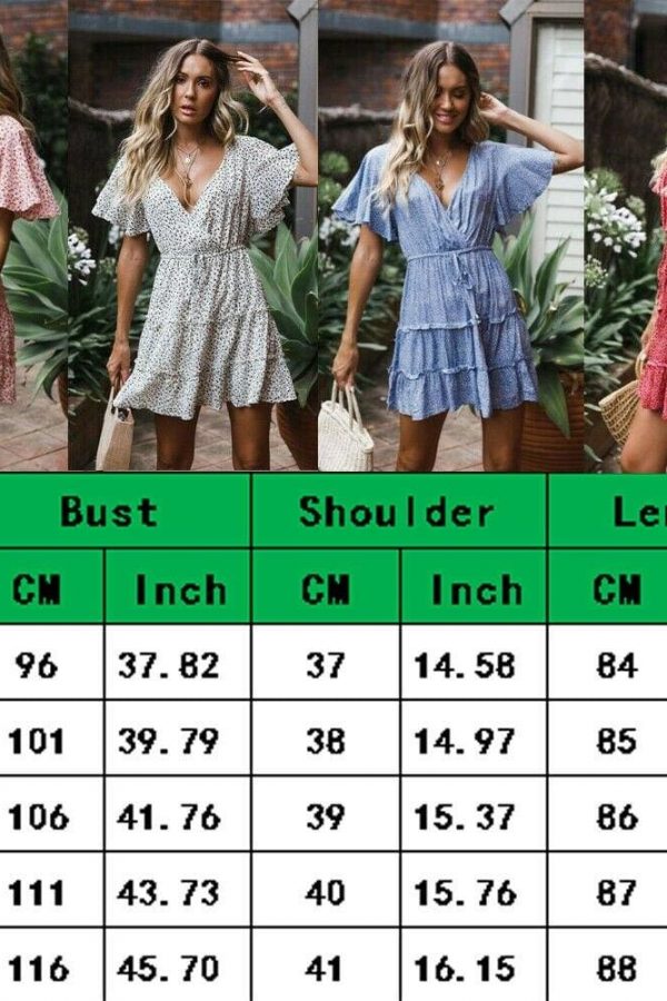 The Best Women's Boho Floral Short Sleeve Dress Ladies Summer Party Beach V-Neck Casual Short Mini Dress Sundress Online - Takalr