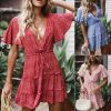 The Best Women's Boho Floral Short Sleeve Dress Ladies Summer Party Beach V-Neck Casual Short Mini Dress Sundress Online - Takalr