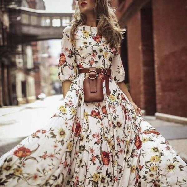 The Best Women's Boho Maxi Dress Floral Summer Beach Party Long Sundress Fashion Ladies Casual Daily Half Sleeve Dress Clothes Online - Takalr