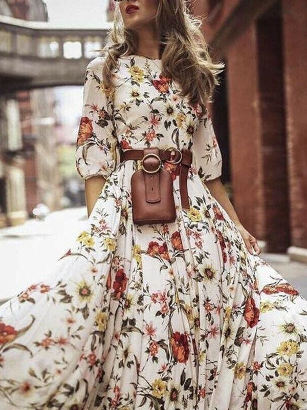 The Best Women's Boho Maxi Dress Floral Summer Beach Party Long Sundress Fashion Ladies Casual Daily Half Sleeve Dress Clothes Online - Takalr