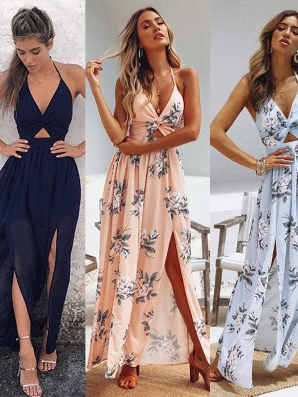 The Best Womens Boho Maxi Long Dress Sundress Floral Halter Dress Online - Source Silk