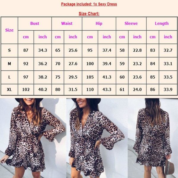 The Best Women's Boho Mini Dress Long Sleeve V Neck Fashion Snake Leopard Printed Ruffled Frill Party Beach Sundress Online - Takalr