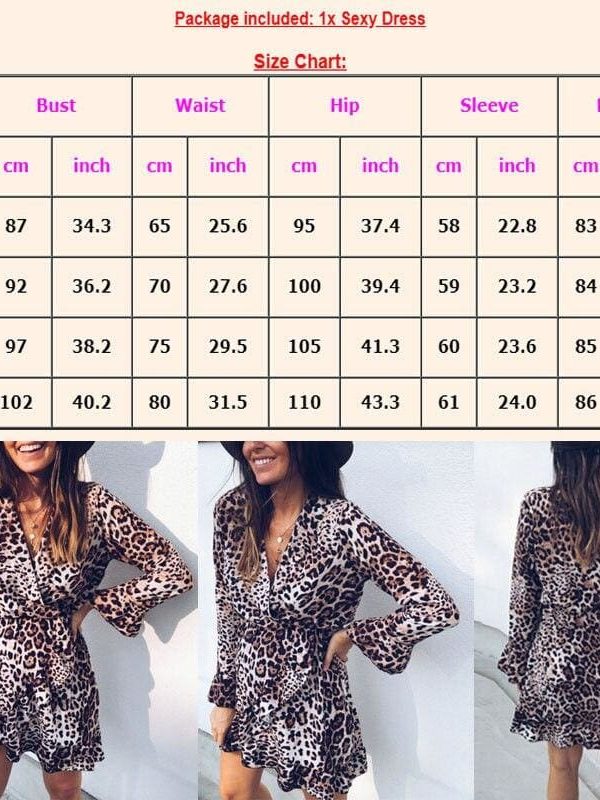 The Best Women's Boho Mini Dress Long Sleeve V Neck Fashion Snake Leopard Printed Ruffled Frill Party Beach Sundress Online - Takalr