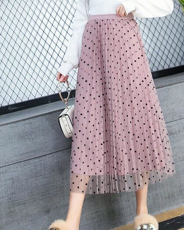 The Best Women's Boho Polka Dot Long Maxi High Waist Skirt Summer Ladies Casual Pleated Beach Skirt Sundress Online - Source Silk