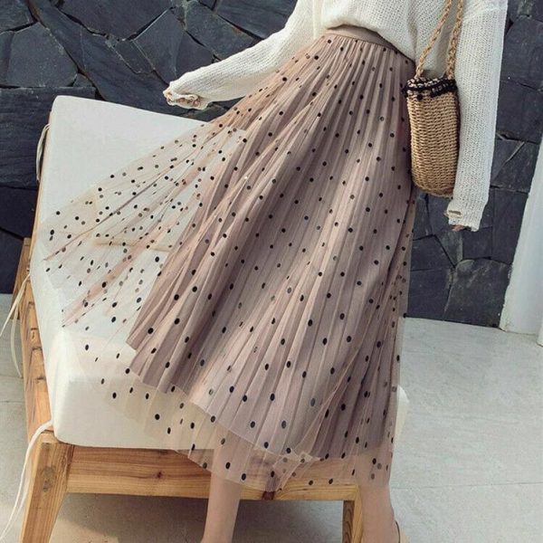 The Best Women's Boho Polka Dot Long Maxi High Waist Skirt Summer Ladies Casual Pleated Beach Skirt Sundress Online - Source Silk