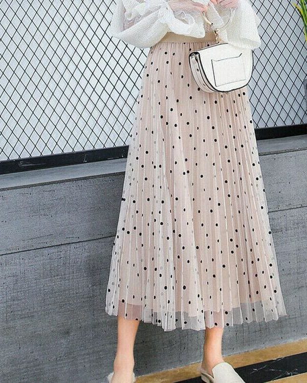 The Best Women's Boho Polka Dot Long Maxi High Waist Skirt Summer Ladies Casual Pleated Beach Skirt Sundress Online - Source Silk