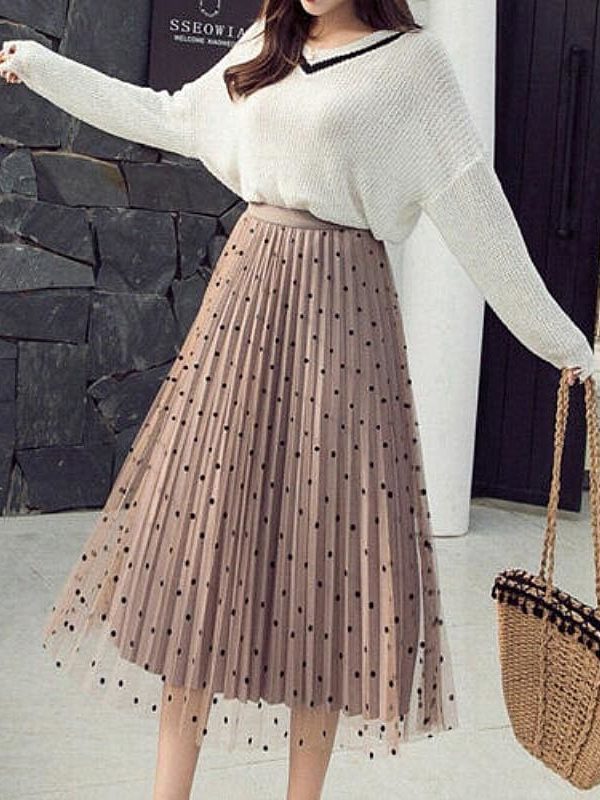 The Best Women's Boho Polka Dot Long Maxi High Waist Skirt Summer Ladies Casual Pleated Beach Skirt Sundress Online - Source Silk