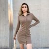 The Best Women's Button Knit Jumper Long Sleeve Mini Dress Ladies Casual Bodycon Autumn Winter Sweater Slim Fit Dresses Online - Takalr