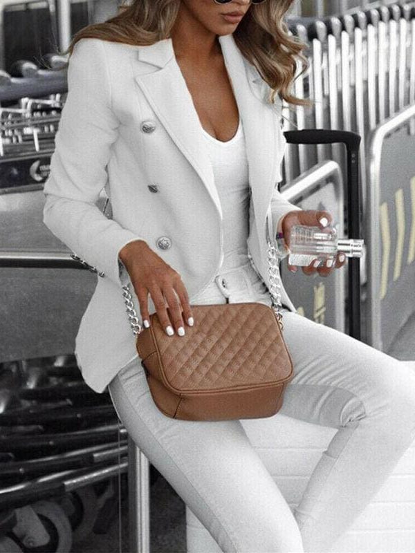 The Best Women's Button Lapel Slim Long Sleeve Blazer Office Ladies Workout Casual Coat Suit Tops Jacket Outwear Streetwear Online - Takalr