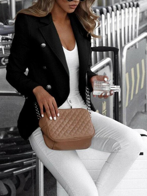 The Best Women's Button Lapel Slim Long Sleeve Blazer Office Ladies Workout Casual Coat Suit Tops Jacket Outwear Streetwear Online - Takalr