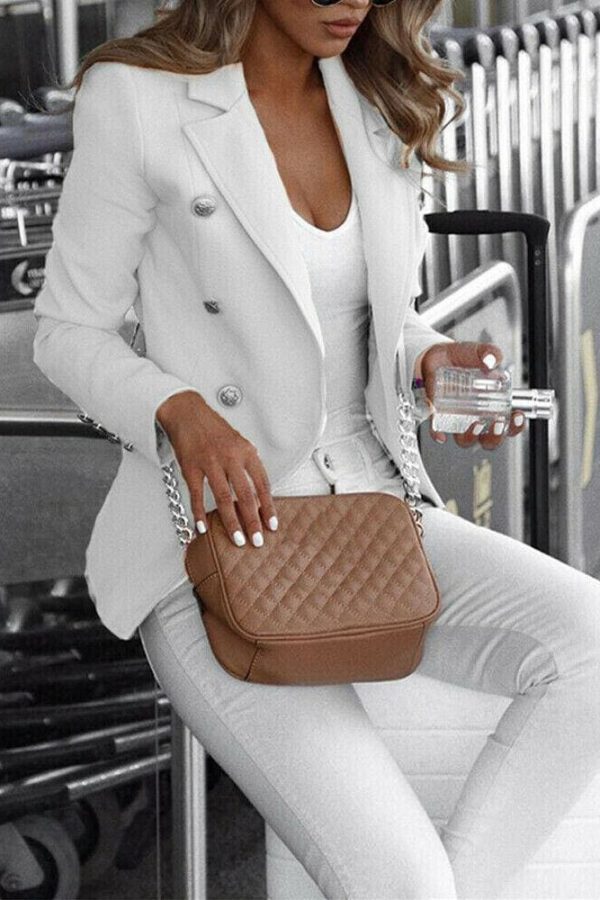 The Best Women's Button Lapel Slim Long Sleeve Blazer Office Ladies Workout Casual Coat Suit Tops Jacket Outwear Streetwear Online - Takalr