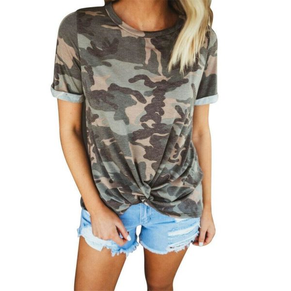 The Best Women's Camouflage Casual Summer Short Sleeve Camo Shirt Ladies Crew Neck Tops T Shirt Loose Baggy Tee Women Clothes Online - Takalr