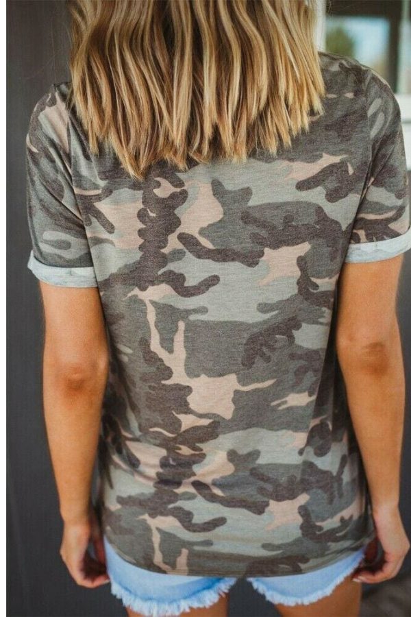 The Best Women's Camouflage Casual Summer Short Sleeve Camo Shirt Ladies Crew Neck Tops T Shirt Loose Baggy Tee Women Clothes Online - Takalr