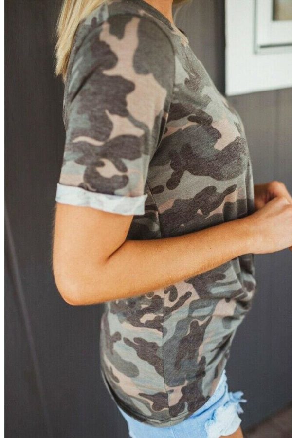 The Best Women's Camouflage Casual Summer Short Sleeve Camo Shirt Ladies Crew Neck Tops T Shirt Loose Baggy Tee Women Clothes Online - Takalr