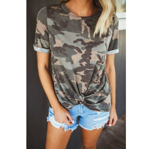 The Best Women's Camouflage Casual Summer Short Sleeve Camo Shirt Ladies Crew Neck Tops T Shirt Loose Baggy Tee Women Clothes Online - Takalr