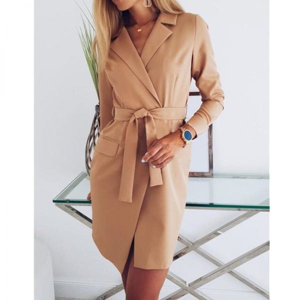 The Best Women's Cardigan Elegant Long Sleeve Basic Lapel Blazer Solid Color Slim Fit Long Jacket Coat Suit with Belt Online - Takalr