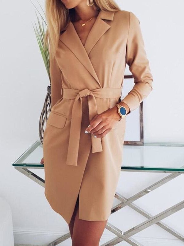 The Best Women's Cardigan Elegant Long Sleeve Basic Lapel Blazer Solid Color Slim Fit Long Jacket Coat Suit with Belt Online - Takalr