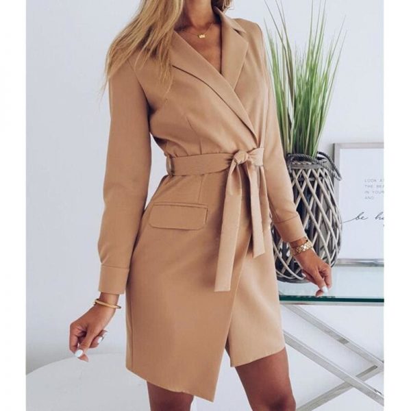 The Best Women's Cardigan Elegant Long Sleeve Basic Lapel Blazer Solid Color Slim Fit Long Jacket Coat Suit with Belt Online - Takalr