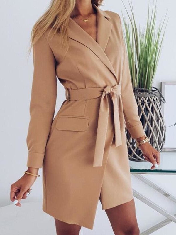 The Best Women's Cardigan Elegant Long Sleeve Basic Lapel Blazer Solid Color Slim Fit Long Jacket Coat Suit with Belt Online - Takalr