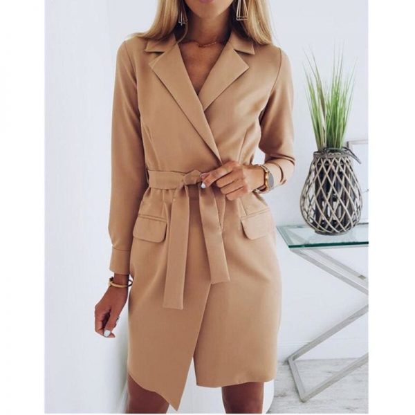 The Best Women's Cardigan Elegant Long Sleeve Basic Lapel Blazer Solid Color Slim Fit Long Jacket Coat Suit with Belt Online - Takalr