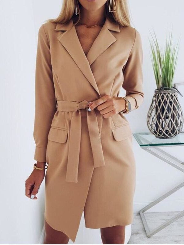 The Best Women's Cardigan Elegant Long Sleeve Basic Lapel Blazer Solid Color Slim Fit Long Jacket Coat Suit with Belt Online - Takalr