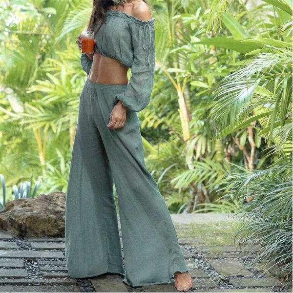 The Best Women's Casual Harem Pants Ladies Summer Beach Loose Baggy Wide Leg Long Loose Trousers See Through Swimwear Online - Takalr