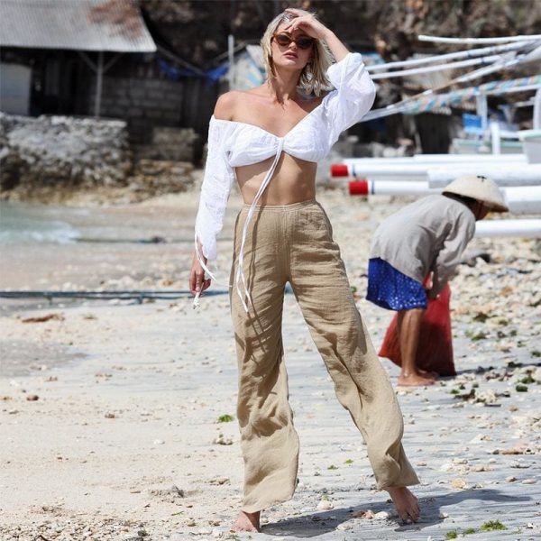 The Best Women's Casual Harem Pants Ladies Summer Beach Loose Baggy Wide Leg Long Loose Trousers See Through Swimwear Online - Takalr