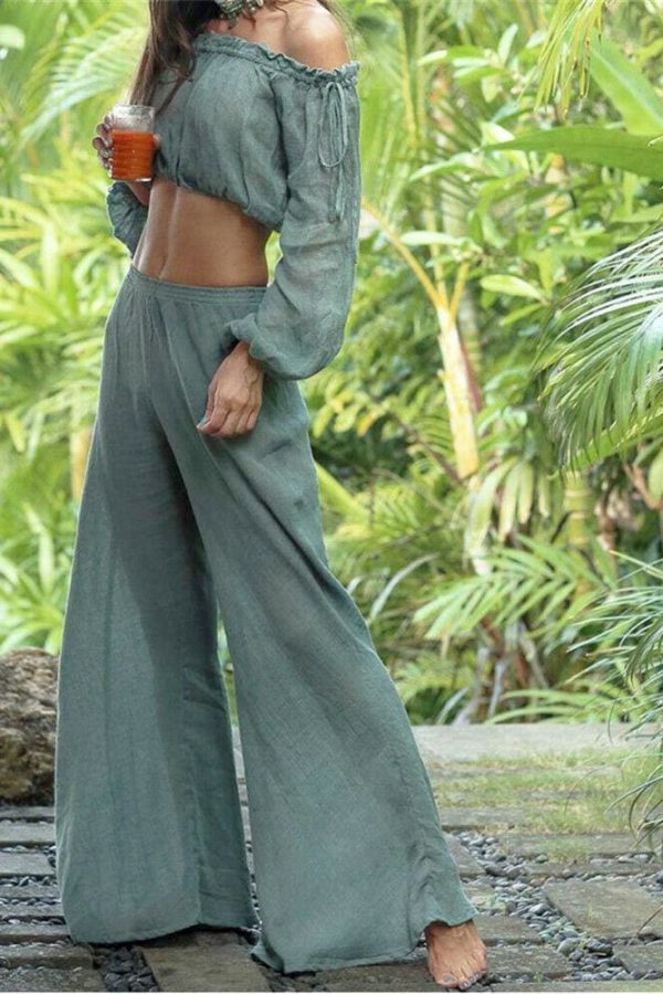 The Best Women's Casual Harem Pants Ladies Summer Beach Loose Baggy Wide Leg Long Loose Trousers See Through Swimwear Online - Takalr