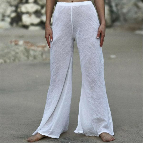 The Best Women's Casual Harem Pants Ladies Summer Beach Loose Baggy Wide Leg Long Loose Trousers See Through Swimwear Online - Takalr